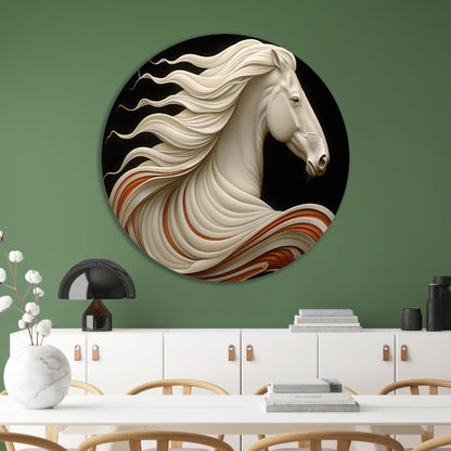 Uniek digitaal kunstwerk van sierlijk paard aluminium muurcirkel
