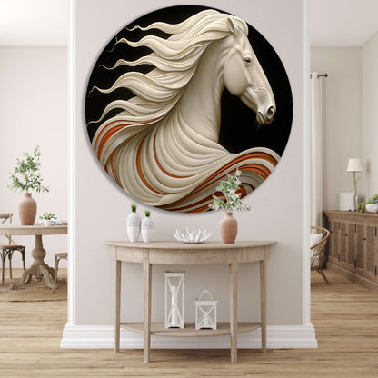 Uniek digitaal kunstwerk van sierlijk paard aluminium muurcirkel