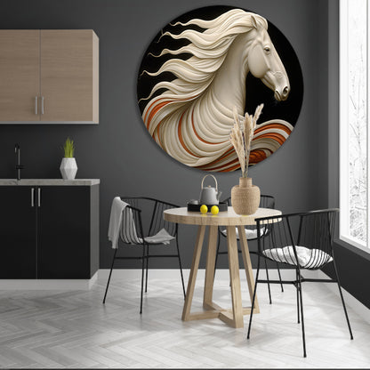 Uniek digitaal kunstwerk van sierlijk paard aluminium muurcirkel