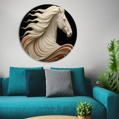 Uniek digitaal kunstwerk van sierlijk paard aluminium muurcirkel