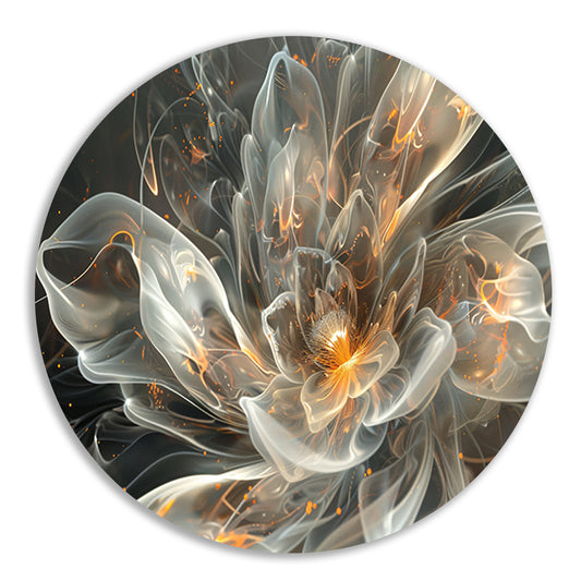 Abstracte digitale bloem met vurige accenten aluminium muurcirkel