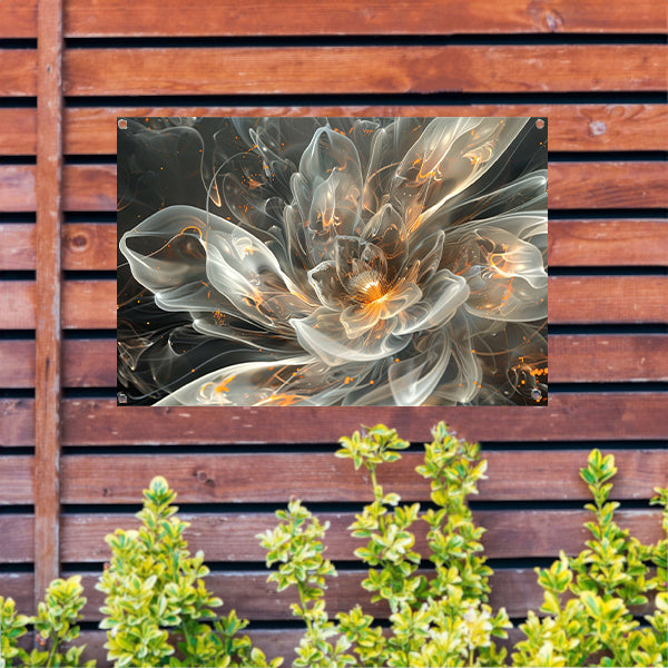 Abstracte digitale bloem met vurige accenten tuinposter