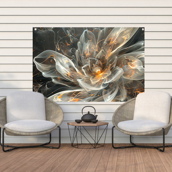 Abstracte digitale bloem met vurige accenten tuinposter