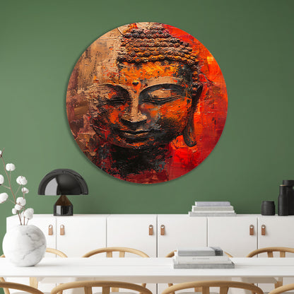 Dynamisch Abstract Portret van Boeddha in Kleur aluminium muurcirkel