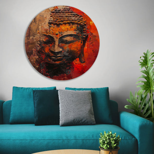 Dynamisch Abstract Portret van Boeddha in Kleur aluminium muurcirkel