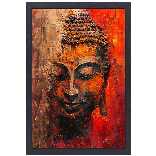 Dynamisch Abstract Portret van Boeddha in Kleur canvas met baklijst