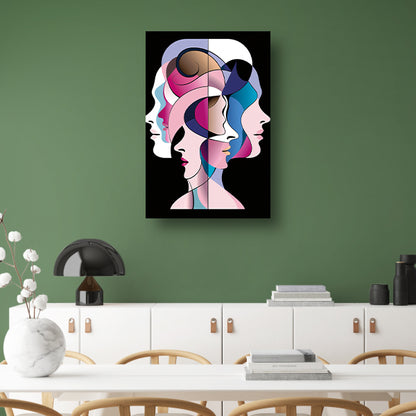 Abstracte gelaagde gezichten in felle kleuren canvas