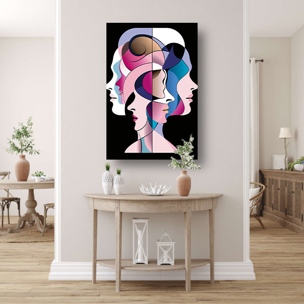 Abstracte gelaagde gezichten in felle kleuren canvas