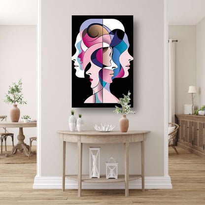 Abstracte gelaagde gezichten in felle kleuren canvas