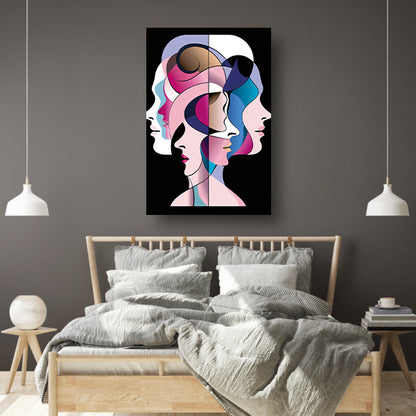 Abstracte gelaagde gezichten in felle kleuren canvas