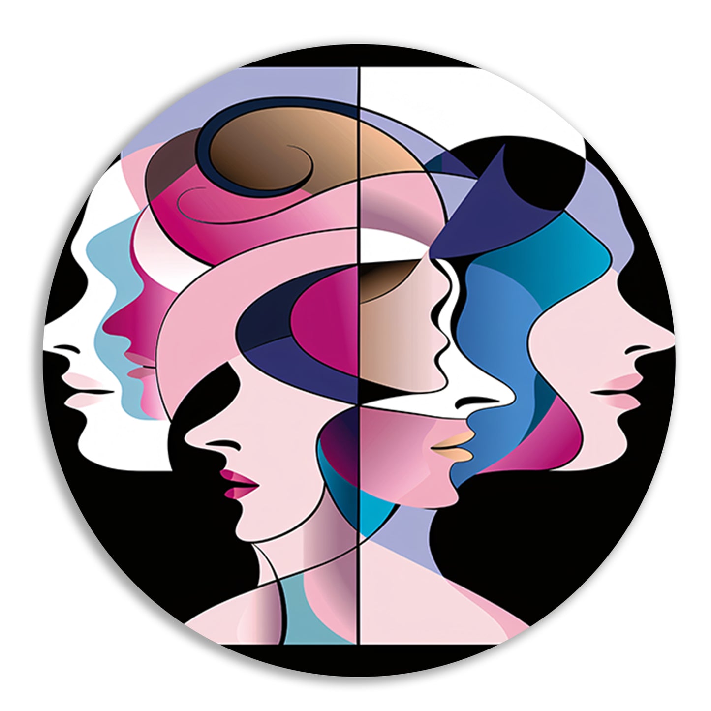 Abstracte gelaagde gezichten in felle kleuren forex muurcirkel