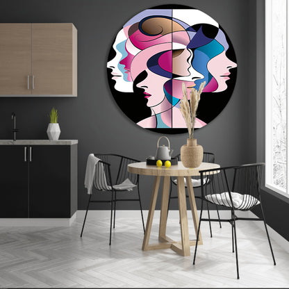 Abstracte gelaagde gezichten in felle kleuren forex muurcirkel