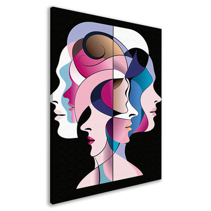 Abstracte gelaagde gezichten in felle kleuren canvas