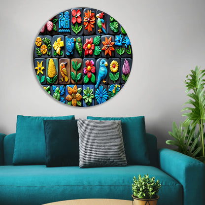 Kleurrijke Bloemen en Vogels in Kunstvorm forex muurcirkel