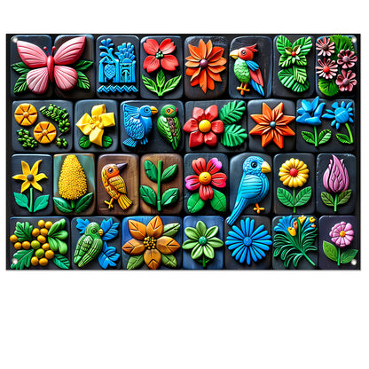 Kleurrijke Bloemen en Vogels in Kunstvorm tuinposter