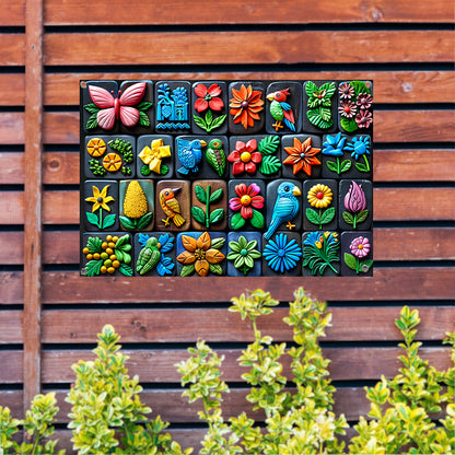 Kleurrijke Bloemen en Vogels in Kunstvorm tuinposter