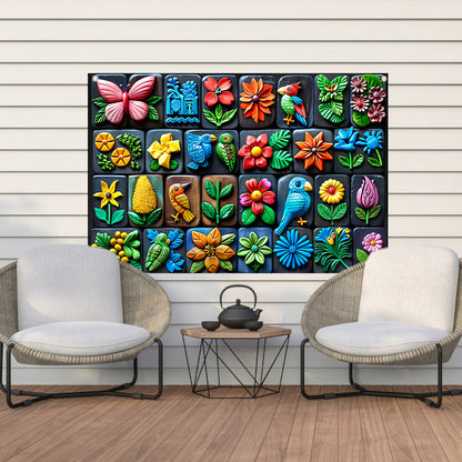 Kleurrijke Bloemen en Vogels in Kunstvorm tuinposter