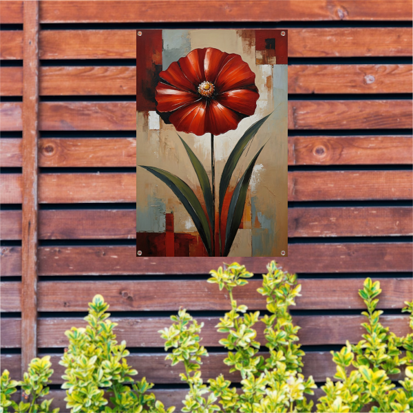 Groot Rood Bloem Canvas in Olieverf Stijl tuinposter