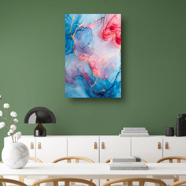 Vloeiend Abstract met Gouden Lijnen canvas met baklijst