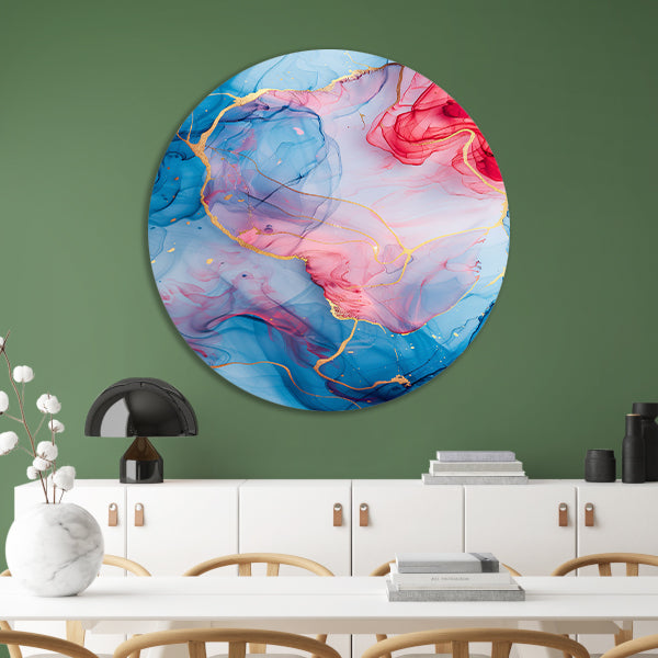 Vloeiend Abstract met Gouden Lijnen aluminium muurcirkel