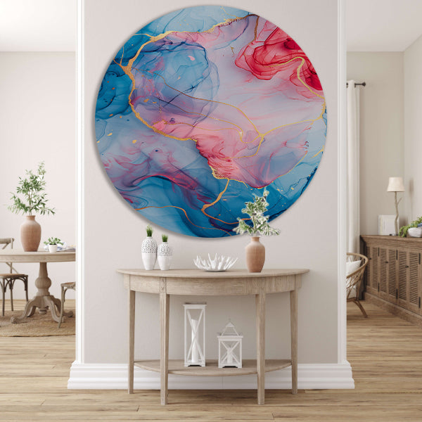 Vloeiend Abstract met Gouden Lijnen aluminium muurcirkel