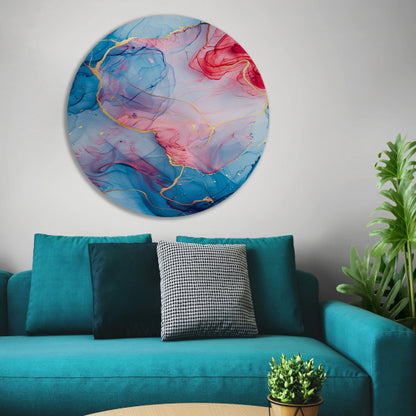Vloeiend Abstract met Gouden Lijnen aluminium muurcirkel