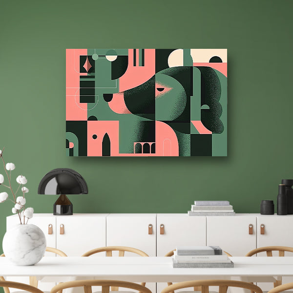 Abstracte hond in geometrische vormen schilderij acrylglas