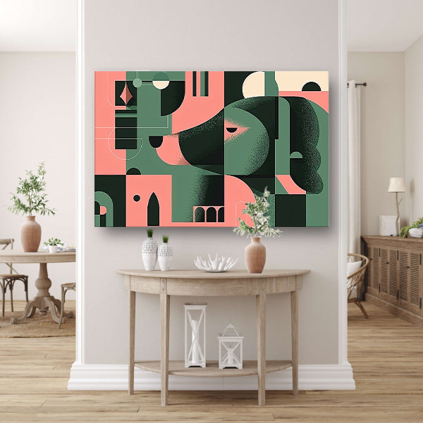 Abstracte hond in geometrische vormen schilderij acrylglas