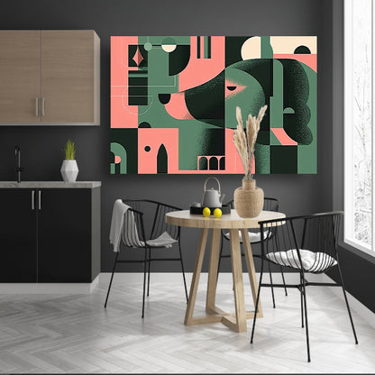 Abstracte hond in geometrische vormen schilderij canvas met baklijst