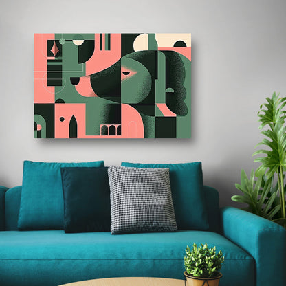 Abstracte hond in geometrische vormen schilderij poster