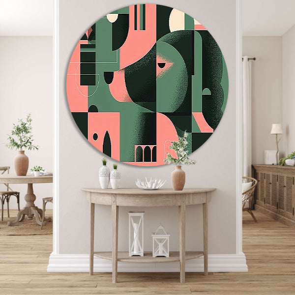 Abstracte hond in geometrische vormen schilderij aluminium muurcirkel