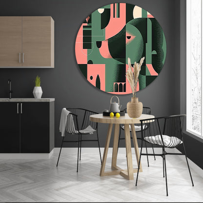 Abstracte hond in geometrische vormen schilderij aluminium muurcirkel