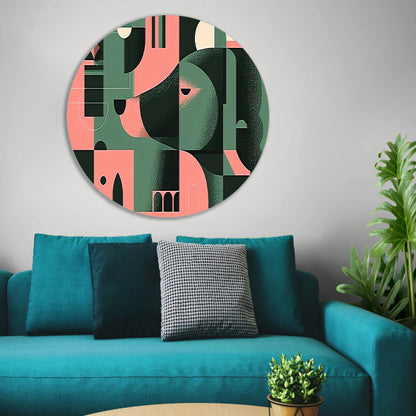 Abstracte hond in geometrische vormen schilderij aluminium muurcirkel