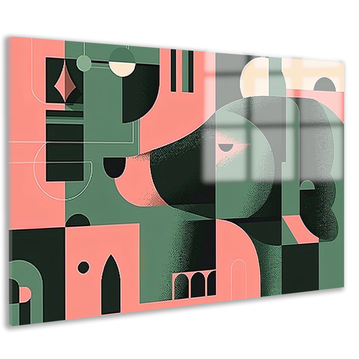 Abstracte hond in geometrische vormen schilderij acrylglas