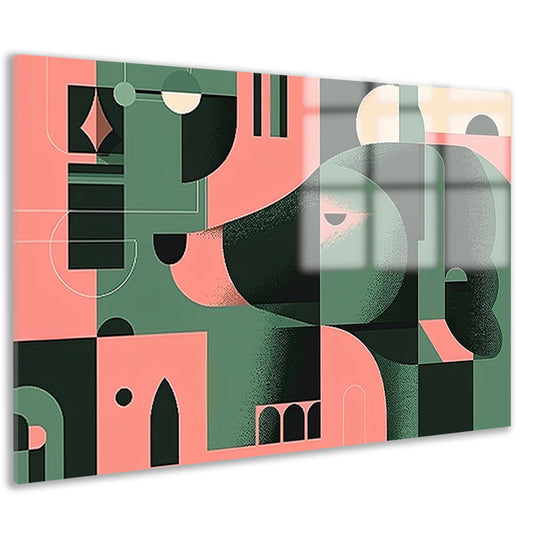 Abstracte hond in geometrische vormen schilderij acrylglas