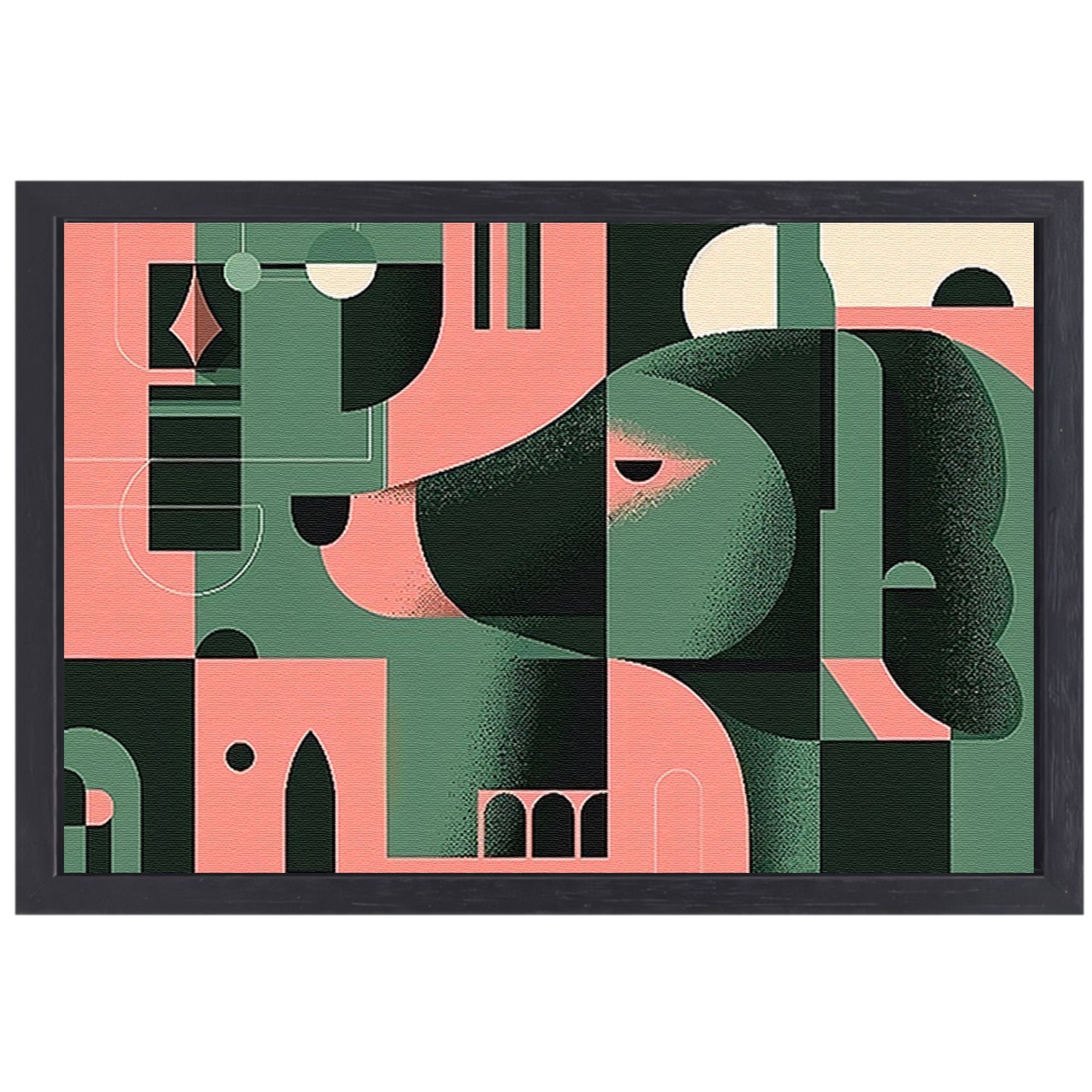 Abstracte hond in geometrische vormen schilderij canvas met baklijst