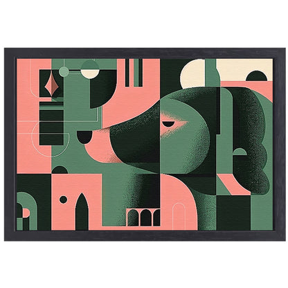 Abstracte hond in geometrische vormen schilderij canvas met baklijst