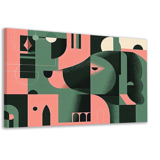 Abstracte hond in geometrische vormen schilderij canvas