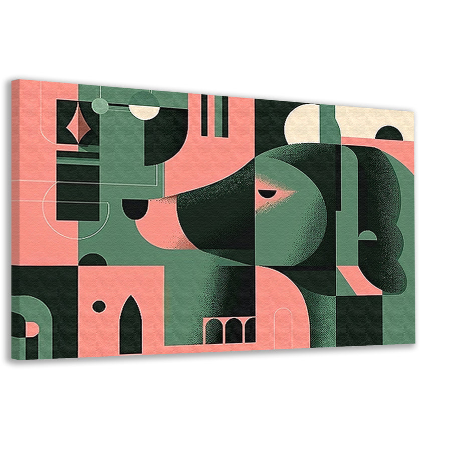Abstracte hond in geometrische vormen schilderij canvas