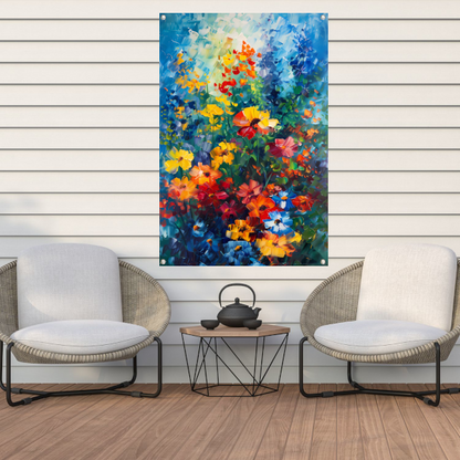 Kleurrijk abstract bloemenveld schilderij tuinposter