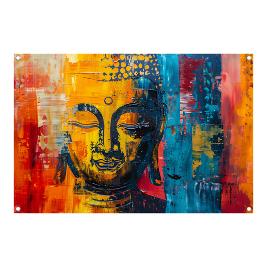 Abstracte Boeddha in Kleur met Dynamische Verf Stijlen tuinposter