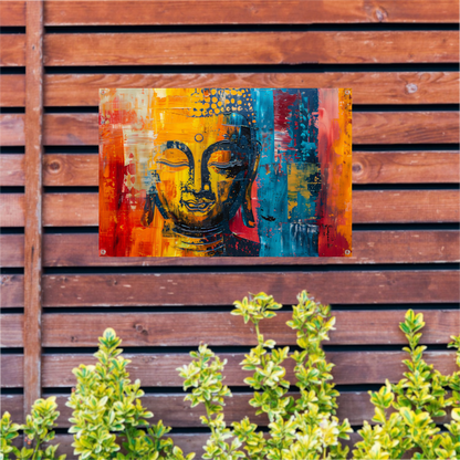 Abstracte Boeddha in Kleur met Dynamische Verf Stijlen tuinposter