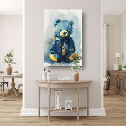 Blauwe beer met strik in impressionistische stijl poster