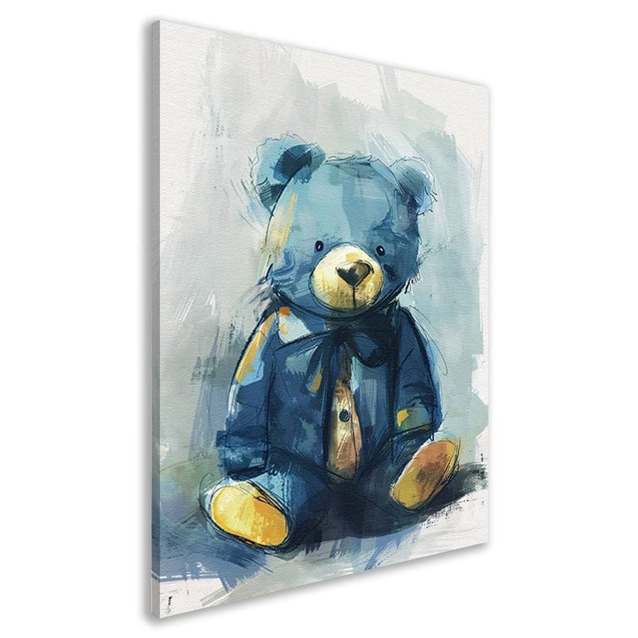 Blauwe beer met strik in impressionistische stijl canvas