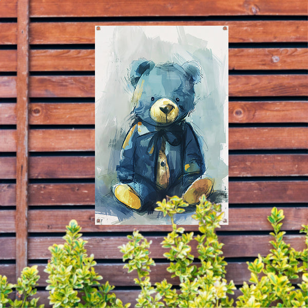 Blauwe beer met strik in impressionistische stijl tuinposter