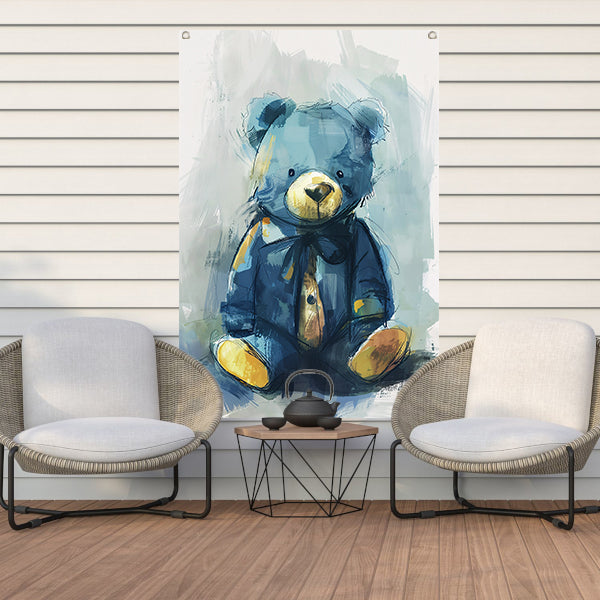 Blauwe beer met strik in impressionistische stijl tuinposter