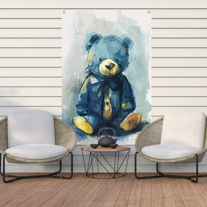 Blauwe beer met strik in impressionistische stijl tuinposter