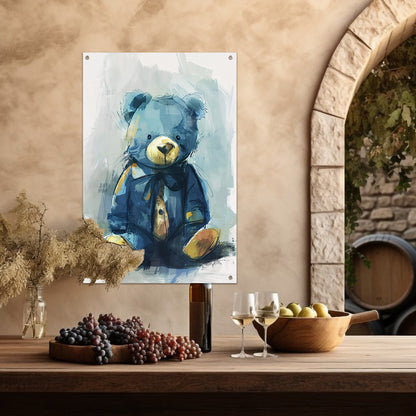Blauwe beer met strik in impressionistische stijl tuinposter