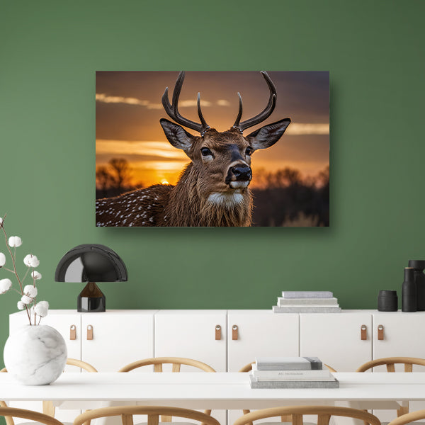 Majestueus hert bij een prachtige zonsondergang poster