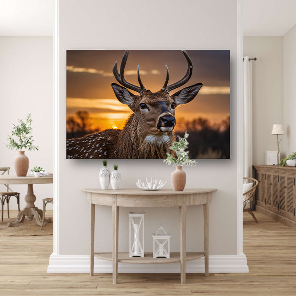 Majestueus hert bij een prachtige zonsondergang poster